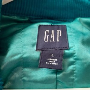 A corduroy turquoise double breasted pea coat